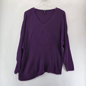 Eileen Fisher Sweater Womens XL Royal Purple Tencel Organic Cotton Silk V-Neck